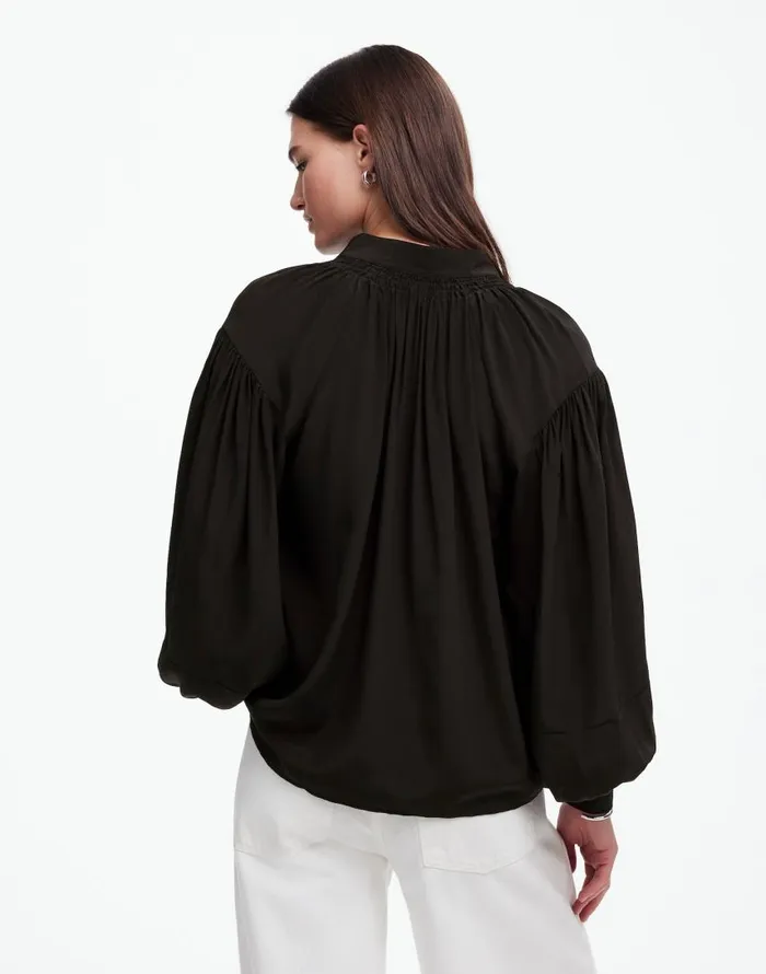 Tops and Shirts Women Madewell Shirred LongSleeve Top In Silk True Black
