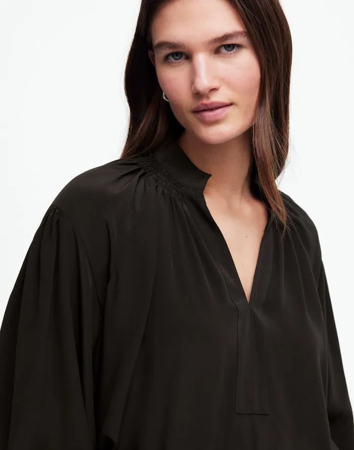 Tops and Shirts Women Madewell Shirred LongSleeve Top In Silk True Black