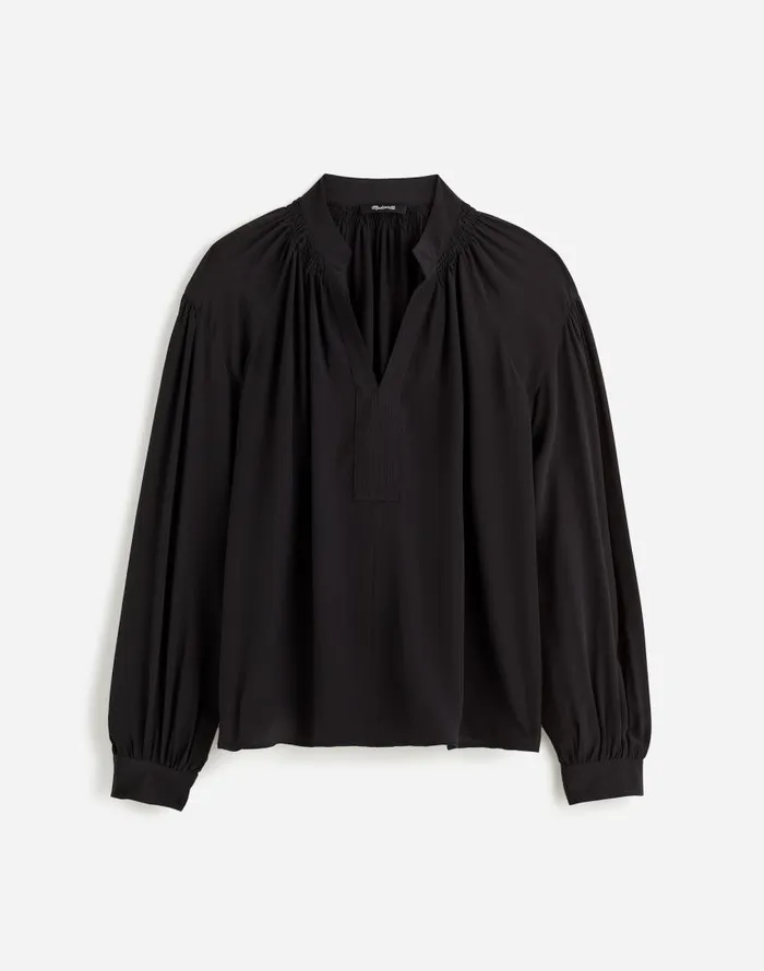 Tops and Shirts Women Madewell Shirred LongSleeve Top In Silk True Black
