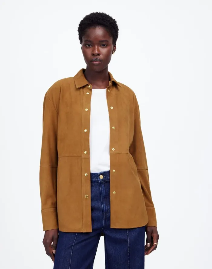 Tops and Shirts Women Madewell StraightHem ButtonUp Shirt In Suede Leather Suede Tops and Shirts Women Madewell StraightHem ButtonUp Shirt In Suede Leather Suede