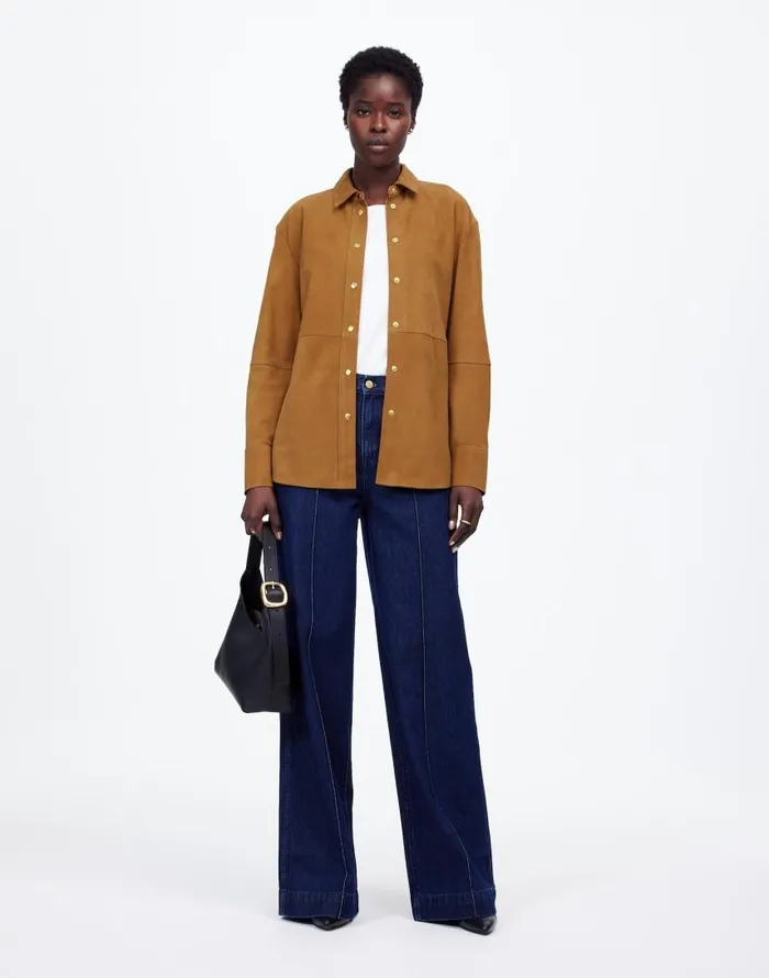 Tops and Shirts Women Madewell StraightHem ButtonUp Shirt In Suede Leather Suede