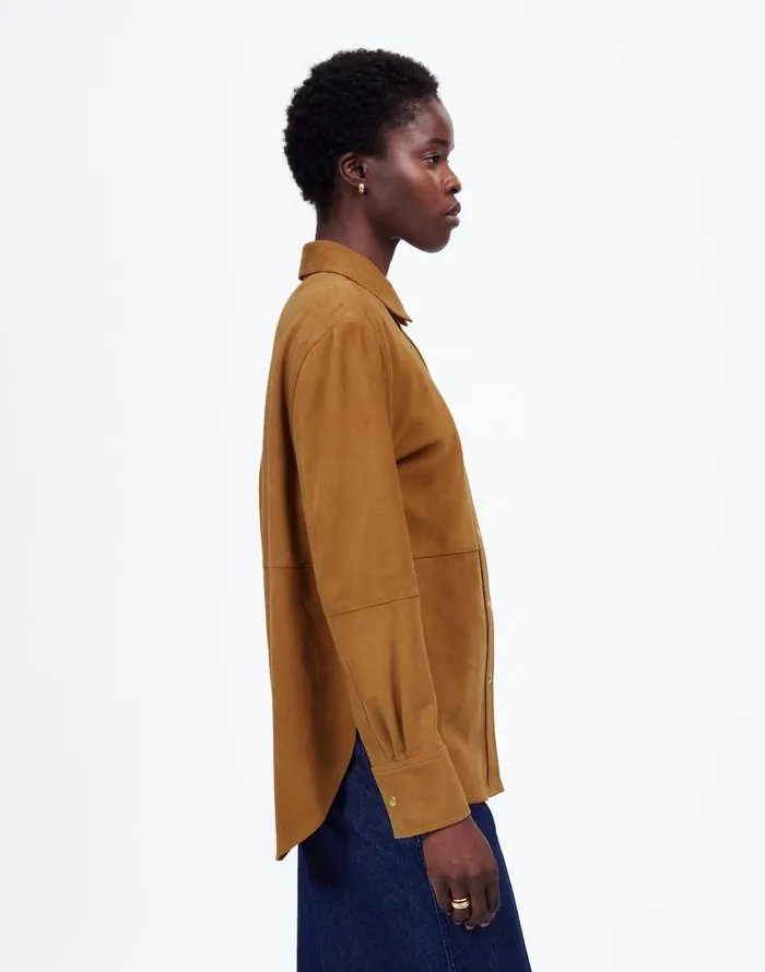 Tops and Shirts Women Madewell StraightHem ButtonUp Shirt In Suede Leather Suede