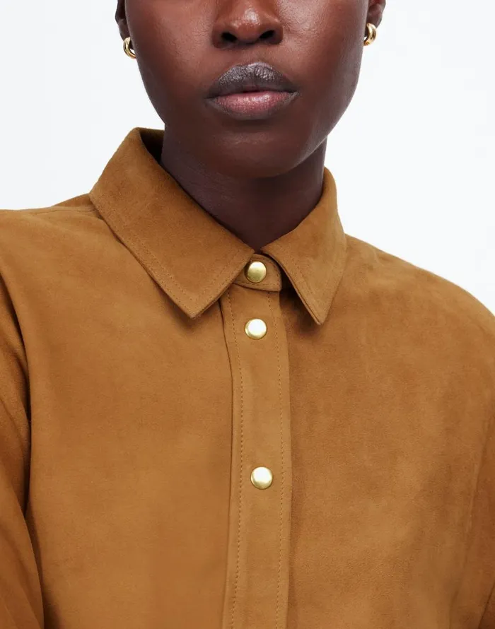 Tops and Shirts Women Madewell StraightHem ButtonUp Shirt In Suede Leather Suede