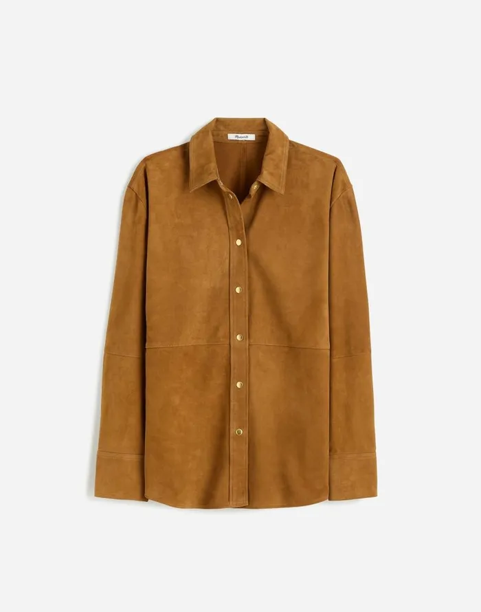 Tops and Shirts Women Madewell StraightHem ButtonUp Shirt In Suede Leather Suede