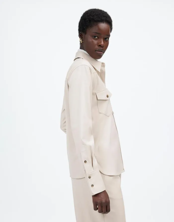 Tops and Shirts Women Madewell Western ButtonUp Shirt In Brushed Twill Pebble Stone