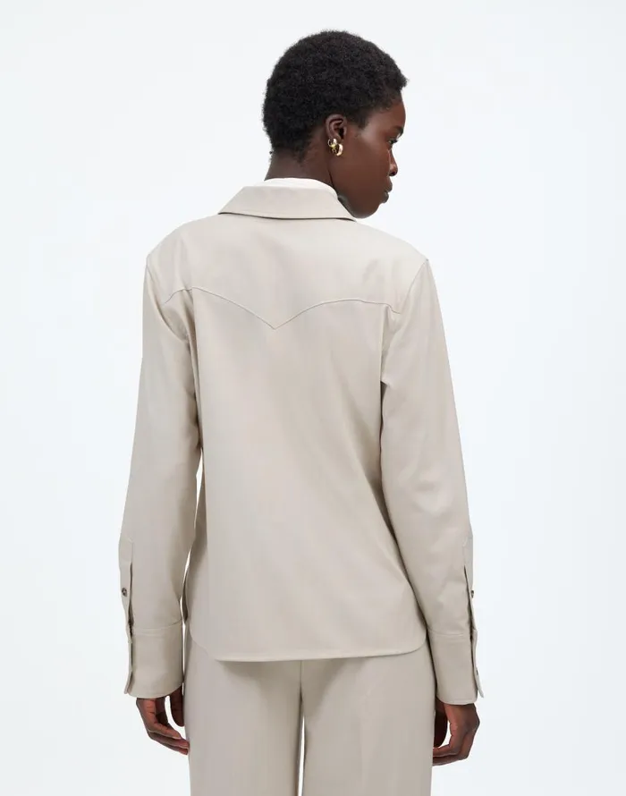 Tops and Shirts Women Madewell Western ButtonUp Shirt In Brushed Twill Pebble Stone