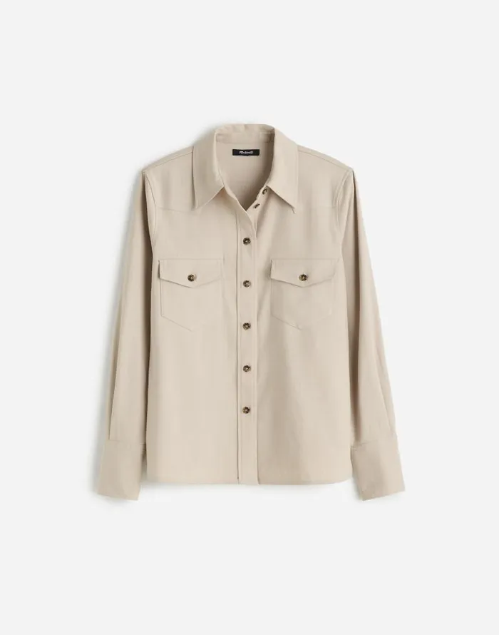 Tops and Shirts Women Madewell Western ButtonUp Shirt In Brushed Twill Pebble Stone