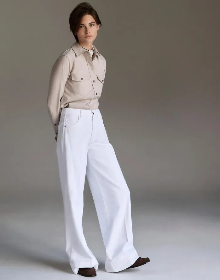Tops and Shirts Women Madewell Western ButtonUp Shirt In Brushed Twill Pebble Stone