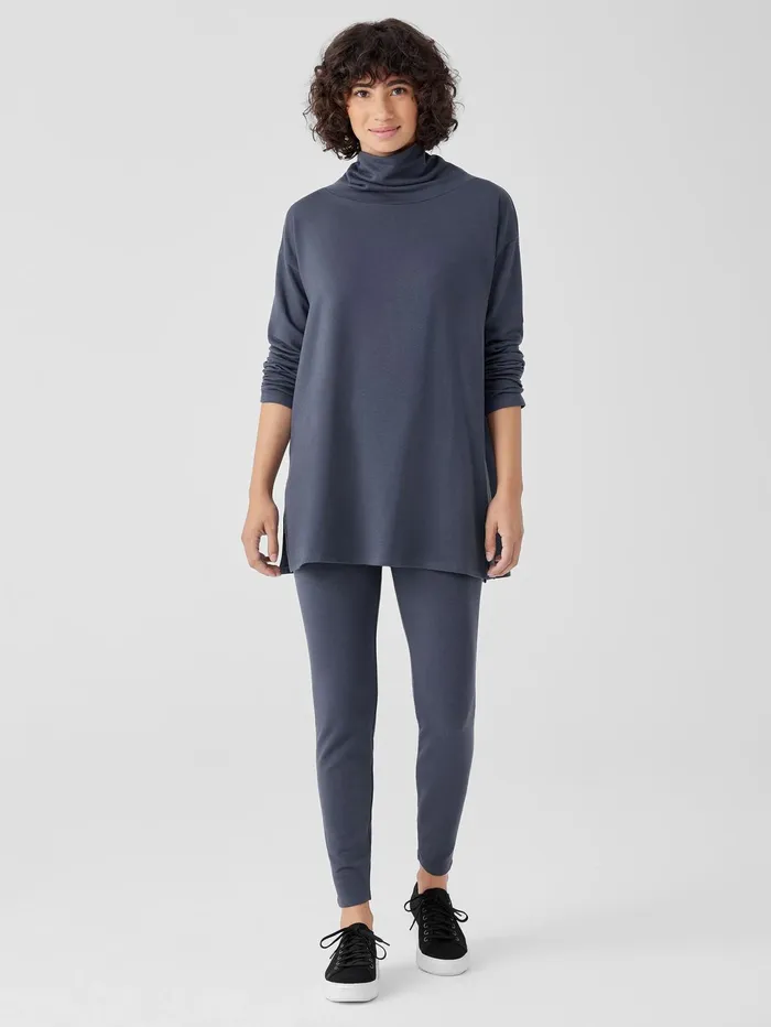 Tops and Tees Women Eileen Fisher Cozy Brushed Terry Hug Funnel Neck Long Top Ocean