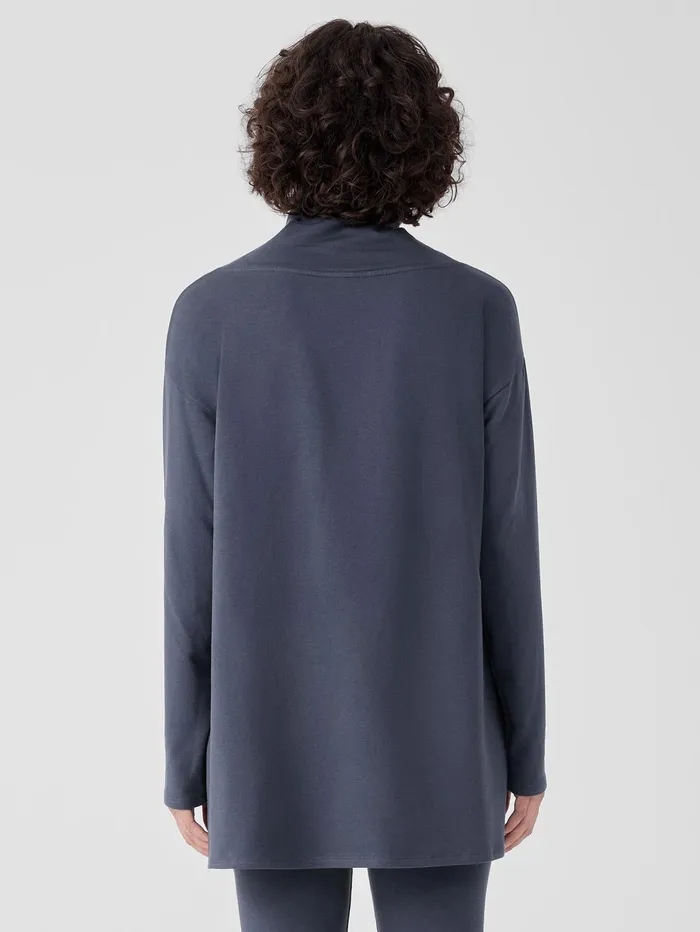 Tops and Tees Women Eileen Fisher Cozy Brushed Terry Hug Funnel Neck Long Top Ocean