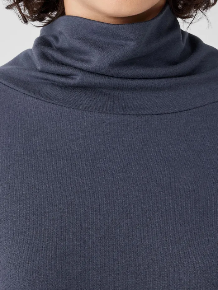 Tops and Tees Women Eileen Fisher Cozy Brushed Terry Hug Funnel Neck Long Top Ocean