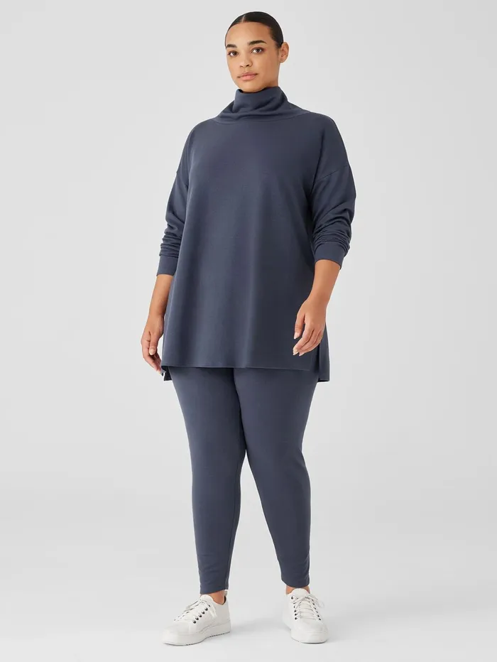 Tops and Tees Women Eileen Fisher Cozy Brushed Terry Hug Funnel Neck Long Top Ocean