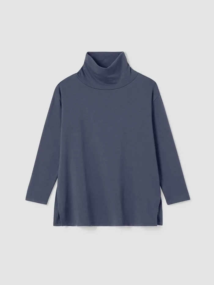 Tops and Tees Women Eileen Fisher Cozy Brushed Terry Hug Funnel Neck Long Top Ocean