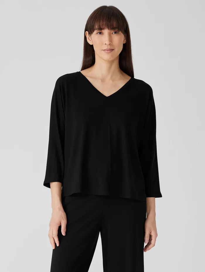 Tops and Tees Women Eileen Fisher Fine Jersey DolmanSleeve Top Black