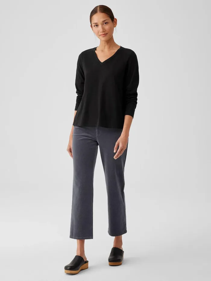Tops and Tees Women Eileen Fisher Organic Cotton Slub VNeck Top Black