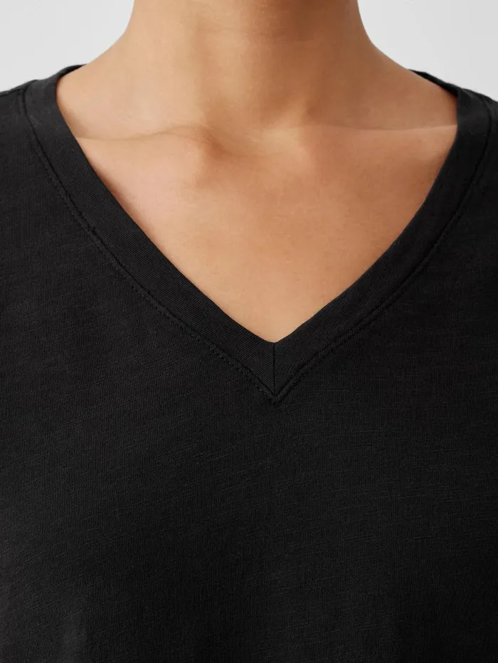 Tops and Tees Women Eileen Fisher Organic Cotton Slub VNeck Top Black