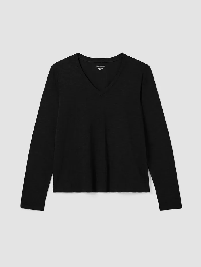 Tops and Tees Women Eileen Fisher Organic Cotton Slub VNeck Top Black