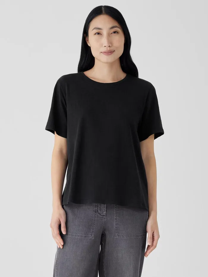 Tops and Tees Women Eileen Fisher Organic Cotton Slubby Jersey Tee Black