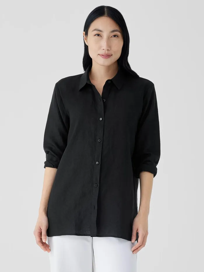 Tops and Tees Women Eileen Fisher Organic Handkerchief Linen Classic Collar Shirt Black Tops and Tees Women Eileen Fisher Organic Handkerchief Linen Classic Collar Shirt Black