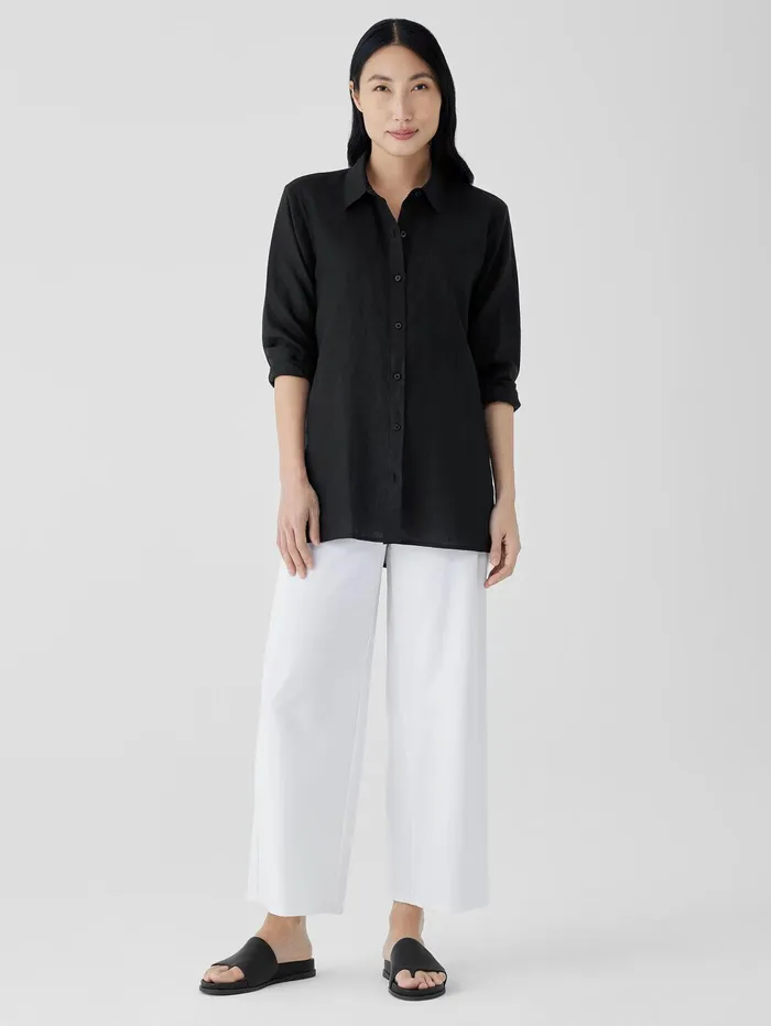 Tops and Tees Women Eileen Fisher Organic Handkerchief Linen Classic Collar Shirt Black