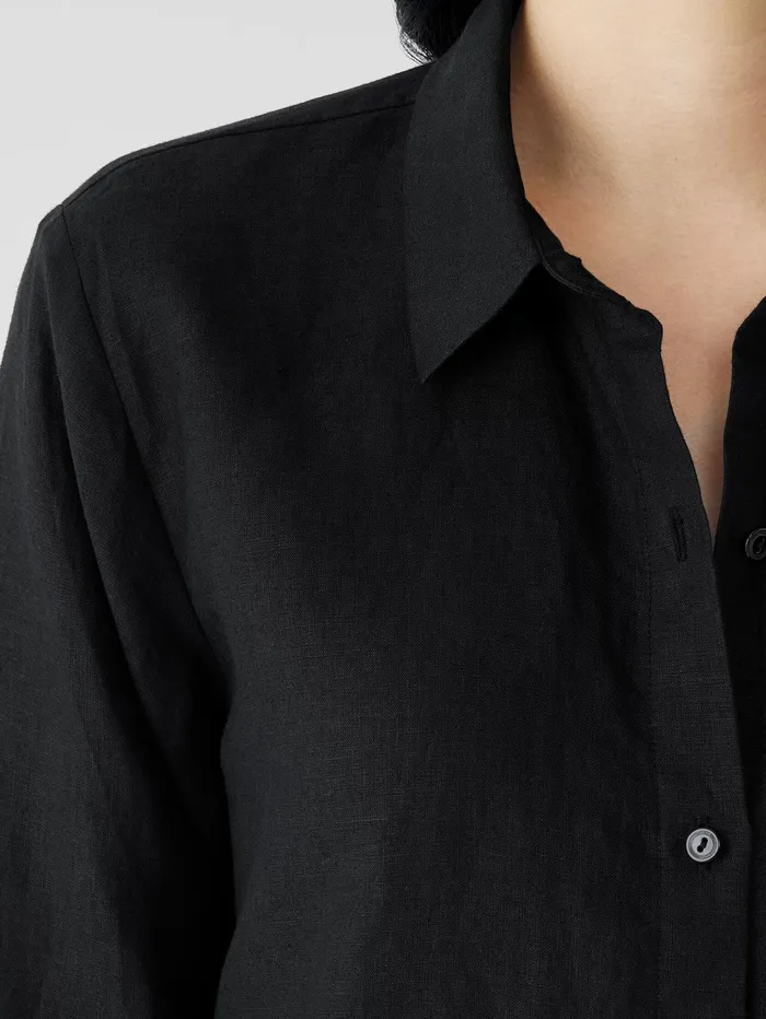 Tops and Tees Women Eileen Fisher Organic Handkerchief Linen Classic Collar Shirt Black