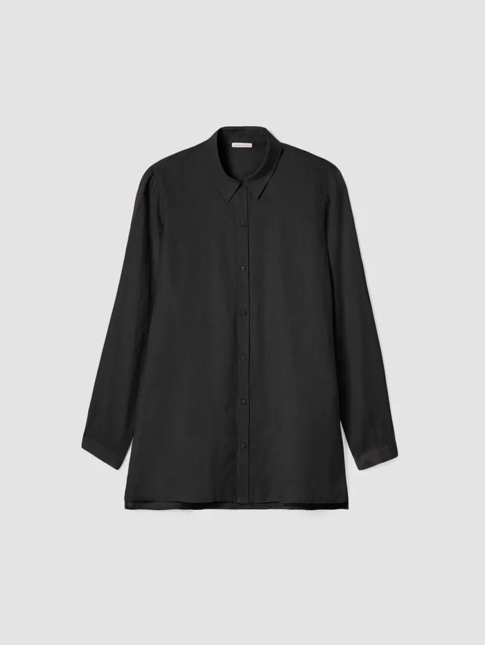 Tops and Tees Women Eileen Fisher Organic Handkerchief Linen Classic Collar Shirt Black