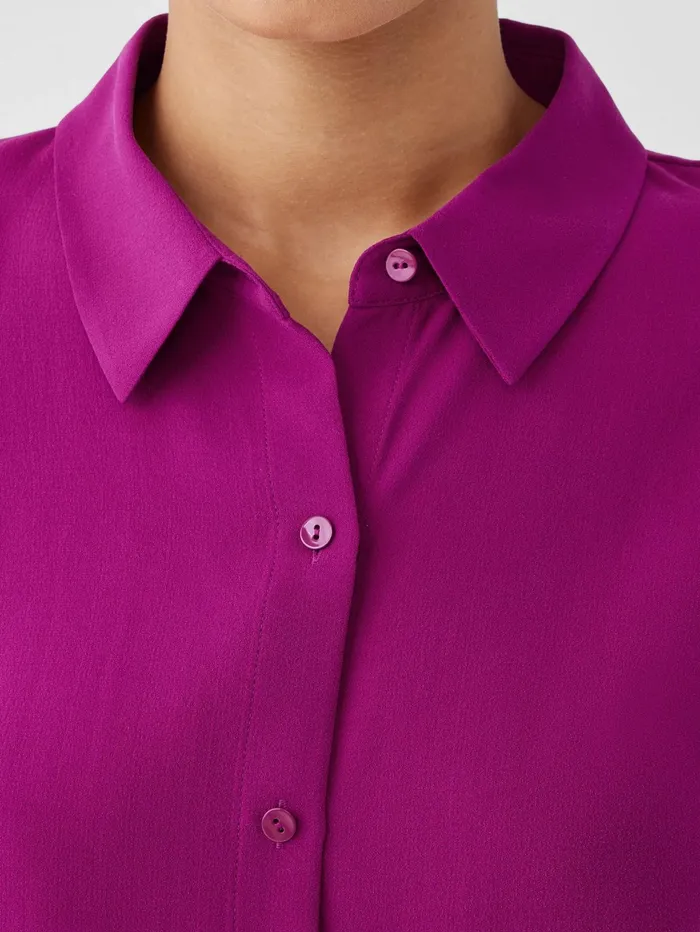 Tops and Tees Women Eileen Fisher Silk Georgette Crepe Classic Collar Shirt Bone