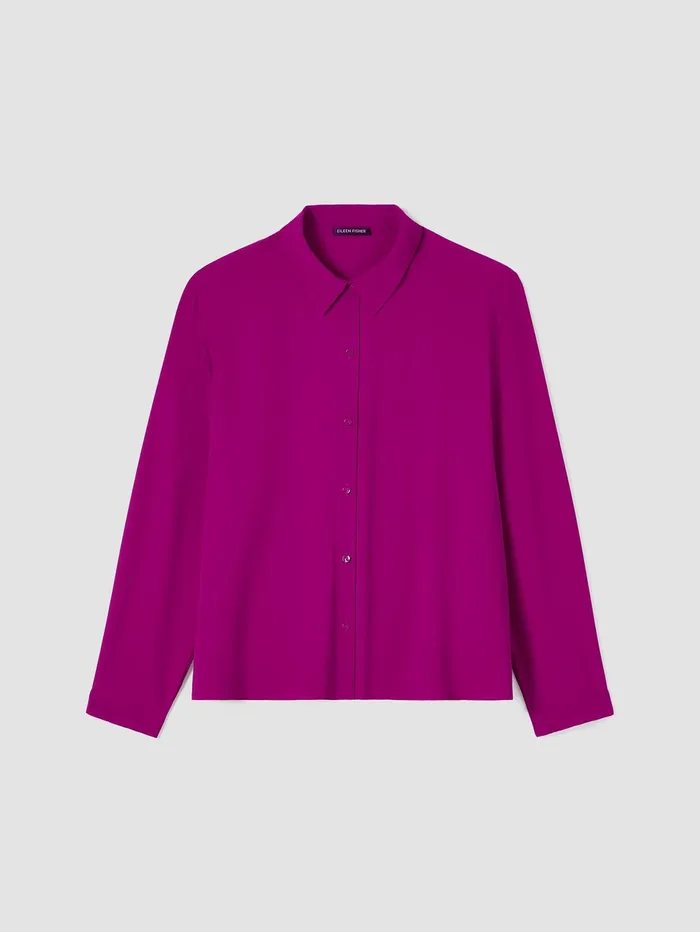 Tops and Tees Women Eileen Fisher Silk Georgette Crepe Classic Collar Shirt Bone