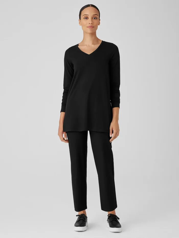 Tops and Tees Women Eileen Fisher Stretch Jersey Knit VNeck Long Top Black