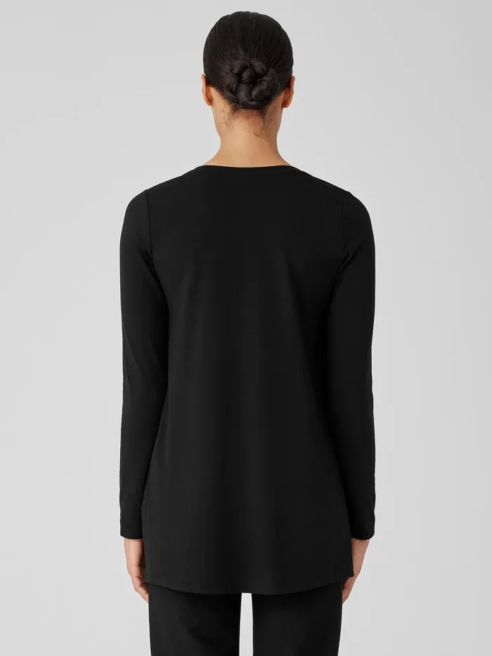 Tops and Tees Women Eileen Fisher Stretch Jersey Knit VNeck Long Top Black