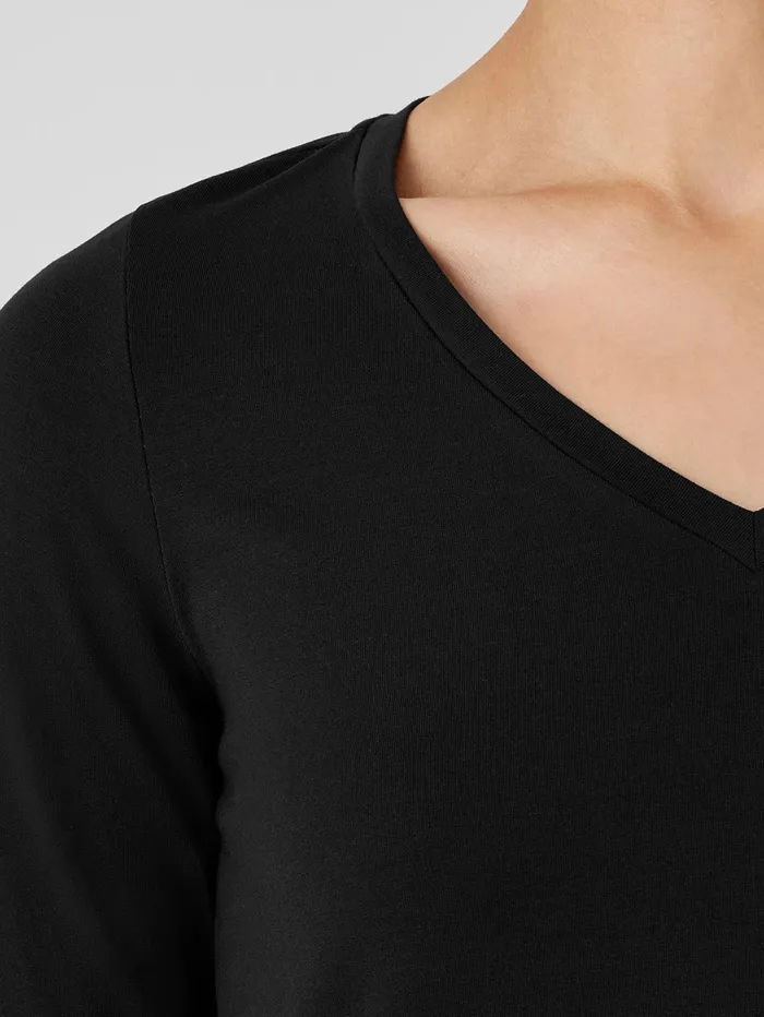 Tops and Tees Women Eileen Fisher Stretch Jersey Knit VNeck Long Top Black