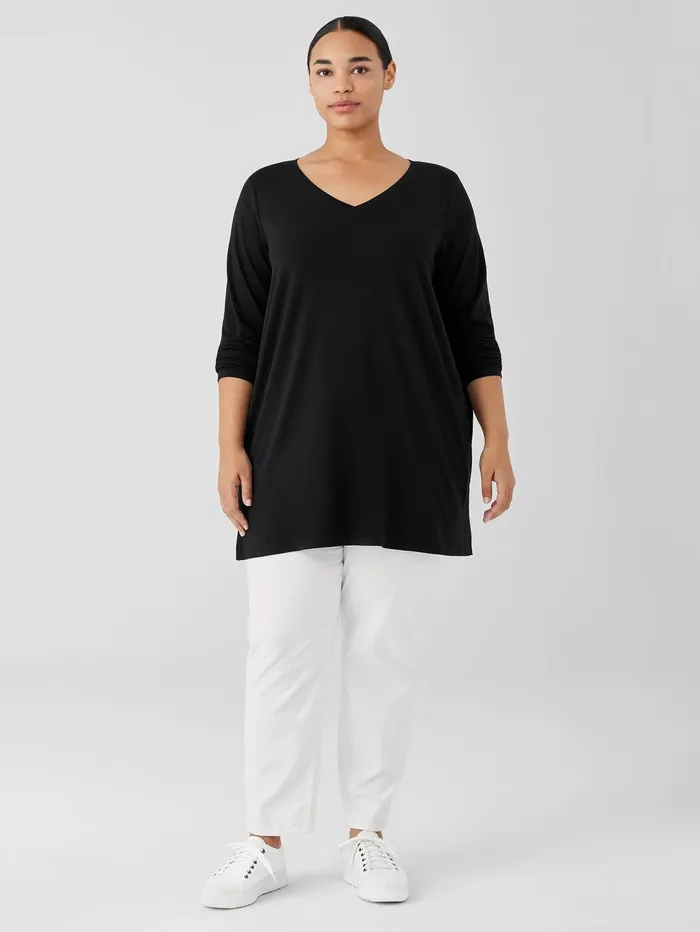 Tops and Tees Women Eileen Fisher Stretch Jersey Knit VNeck Long Top Black