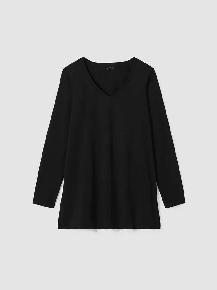 Tops and Tees Women Eileen Fisher Stretch Jersey Knit VNeck Long Top Black