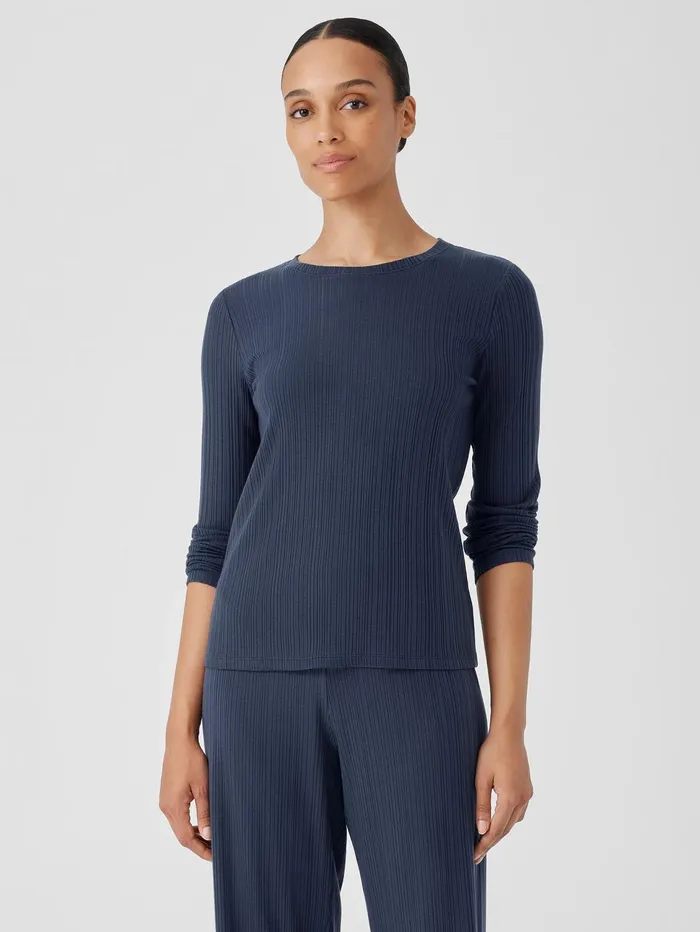Tops and Tees Women Eileen Fisher Variegated Rib Knit Crew Neck Top Ocean