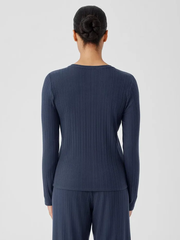 Tops and Tees Women Eileen Fisher Variegated Rib Knit Crew Neck Top Ocean