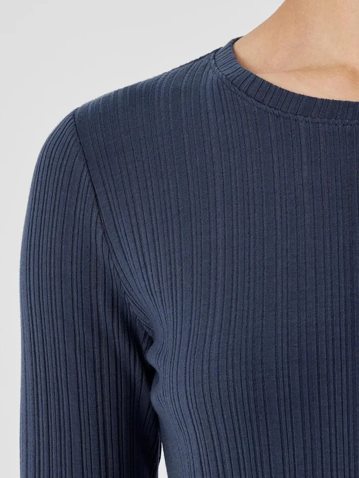 Tops and Tees Women Eileen Fisher Variegated Rib Knit Crew Neck Top Ocean