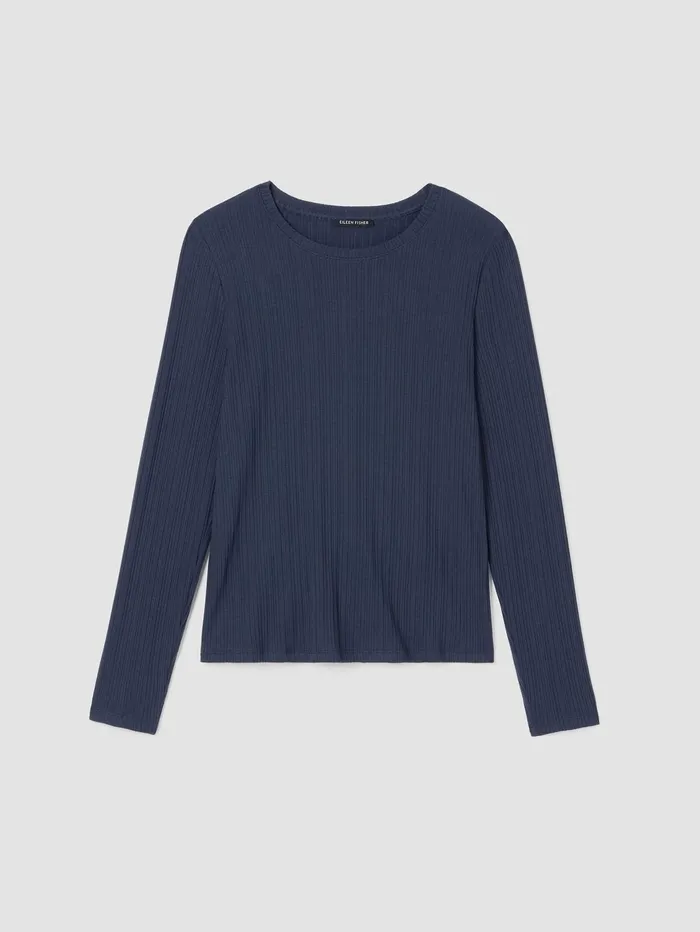 Tops and Tees Women Eileen Fisher Variegated Rib Knit Crew Neck Top Ocean