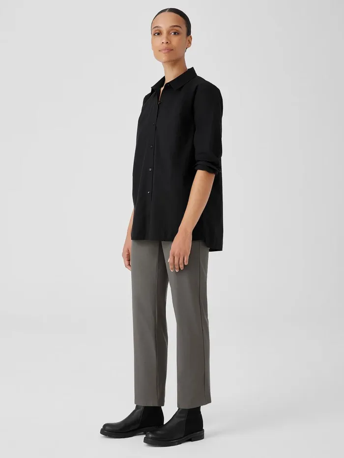 Tops and Tees Women Eileen Fisher Washed Organic Cotton Poplin Classic Collar Long Shirt Black