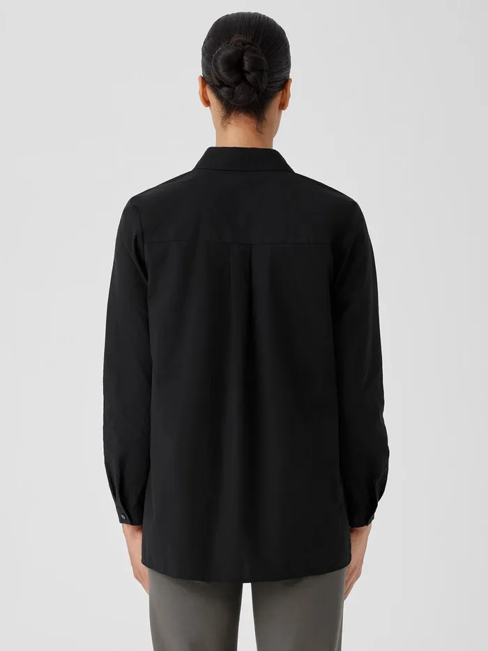 Tops and Tees Women Eileen Fisher Washed Organic Cotton Poplin Classic Collar Long Shirt Black
