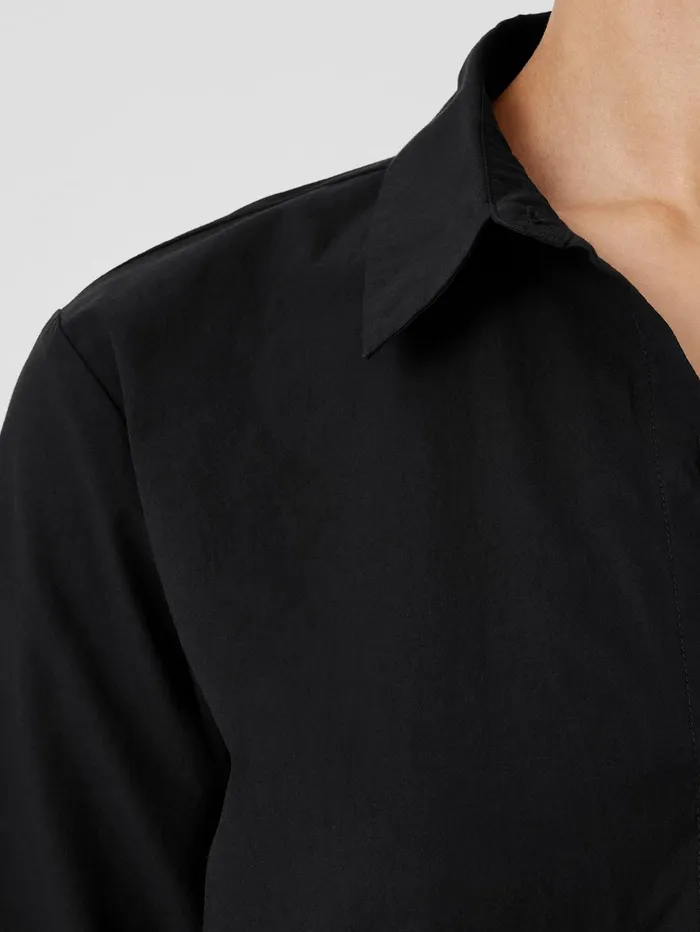 Tops and Tees Women Eileen Fisher Washed Organic Cotton Poplin Classic Collar Long Shirt Black