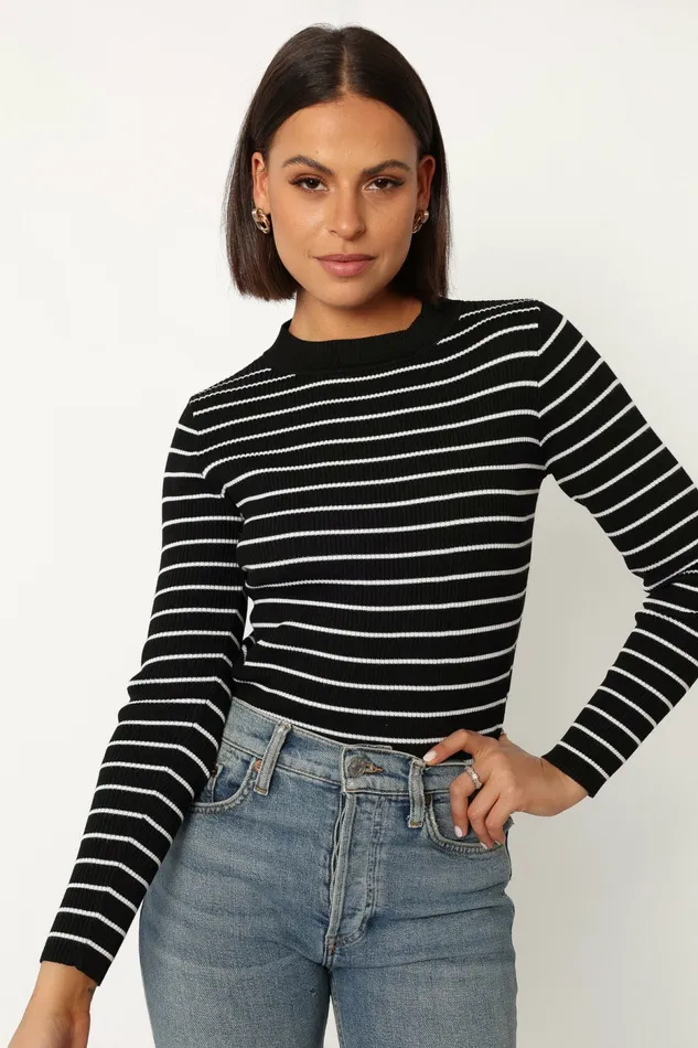 Tops Stacie Ribbed Knit Top Black Stripe Petal and Pup Women