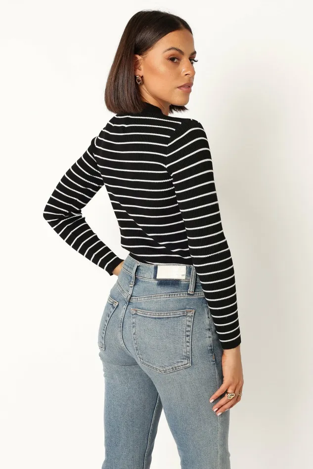 Tops Stacie Ribbed Knit Top Black Stripe Petal and Pup Women