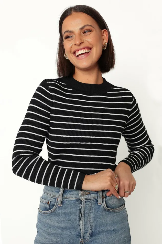 Tops Stacie Ribbed Knit Top Black Stripe Petal and Pup Women