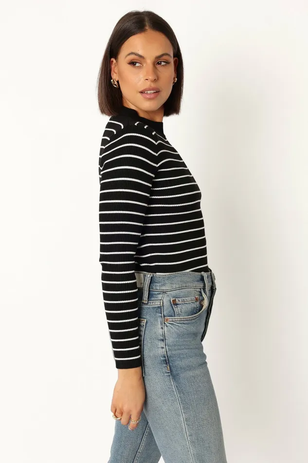 Tops Stacie Ribbed Knit Top Black Stripe Petal and Pup Women