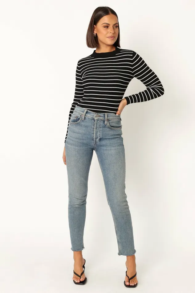 Tops Stacie Ribbed Knit Top Black Stripe Petal and Pup Women