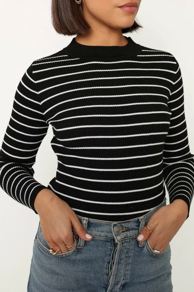 Tops Stacie Ribbed Knit Top Black Stripe Petal and Pup Women