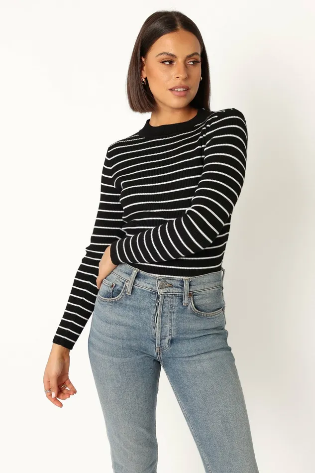 Tops Stacie Ribbed Knit Top Black Stripe Petal and Pup Women