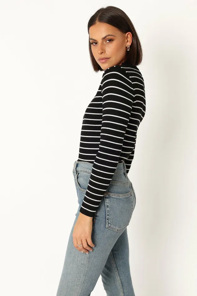 Tops Stacie Ribbed Knit Top Black Stripe Petal and Pup Women