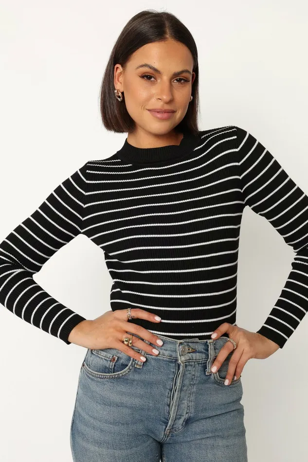 Tops Stacie Ribbed Knit Top Black Stripe Petal and Pup Women