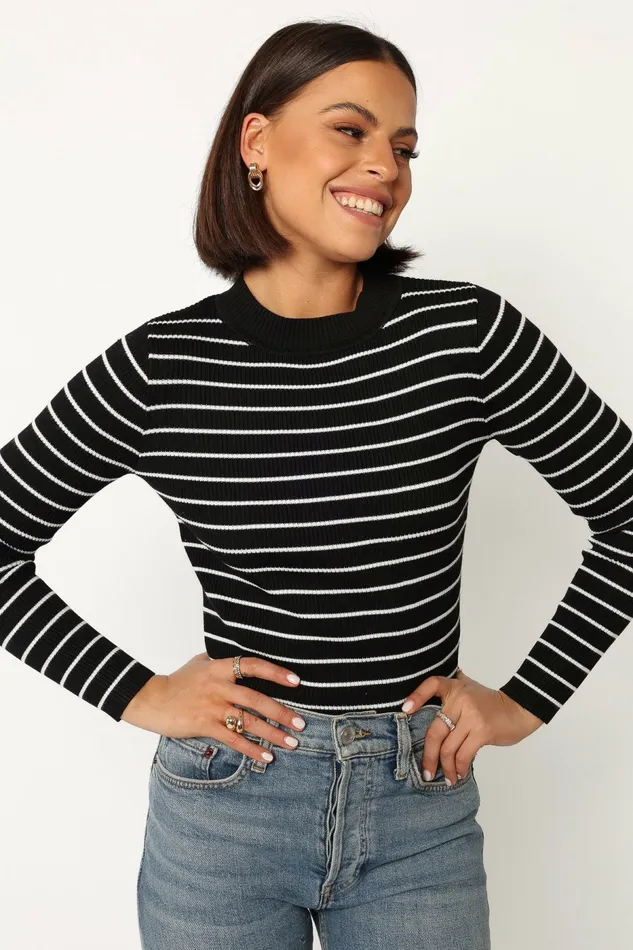 Tops Stacie Ribbed Knit Top Black Stripe Petal and Pup Women